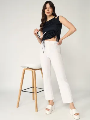 Solid Sleeveless Top With Ruched Drawstring Detailing  (Set Of 1)