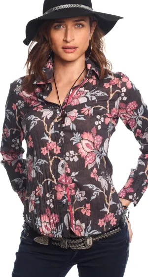 SOUK FLORAL BLACK BUTTON DOWN SHIRT