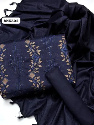 Stuff Best Quality Dhanak Jacquard Front Heavy Jall Sequence Embroidery Shirt And Jacquard Design Shaawl And Khaddar Plain Trouser 3PC Dress