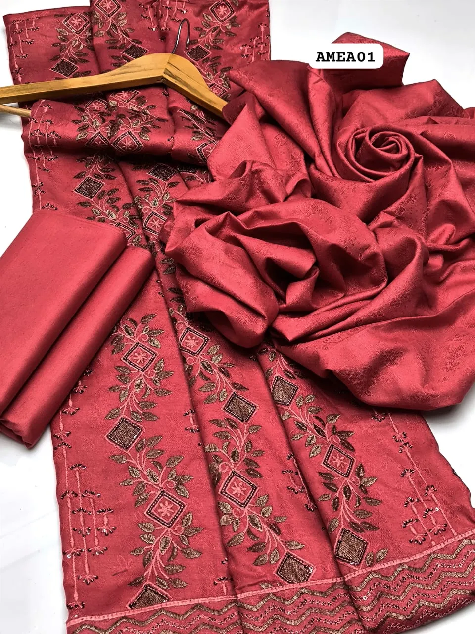 Stuff Best Quality Dhanak Jacquard Front Heavy Jall Sequence Embroidery Shirt And Jacquard Design Shaawl And Khaddar Plain Trouser 3PC Dress