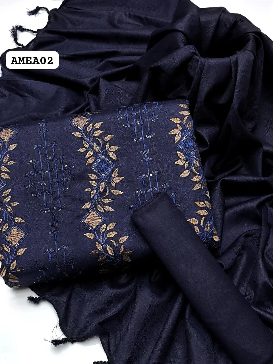 Stuff Best Quality Dhanak Jacquard Front Heavy Jall Sequence Embroidery Shirt And Jacquard Design Shaawl And Khaddar Plain Trouser 3PC Dress