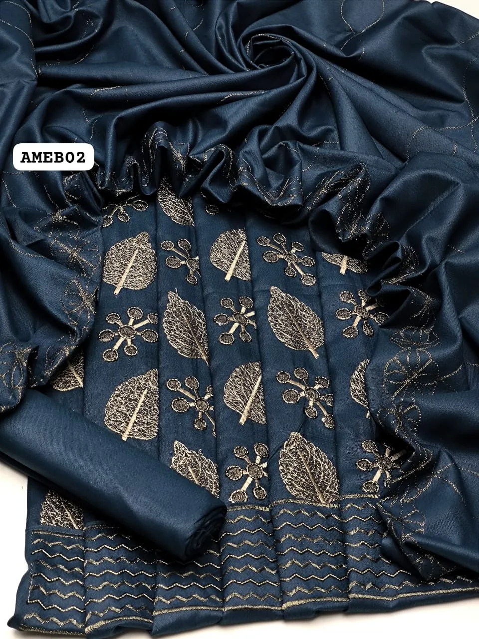 Stuff Dhanak Wool All Over Embroidery   Daman Embroidery Patch Shirt And All Over Embroidery Dhanak Wool Shawl With Plain Trouser 3PC Dress