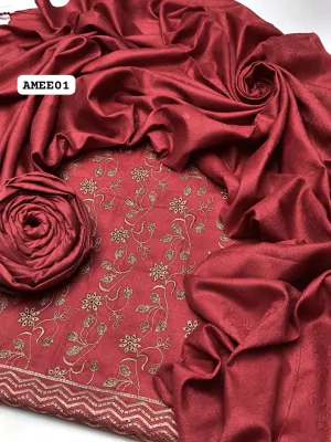 Stuff Dhanak Wool JacquardFront Heavy Jall Sequence Embroidery Shirt And Jacquard Design Shawl And Khaddar Plain Trouser 3PC Dress