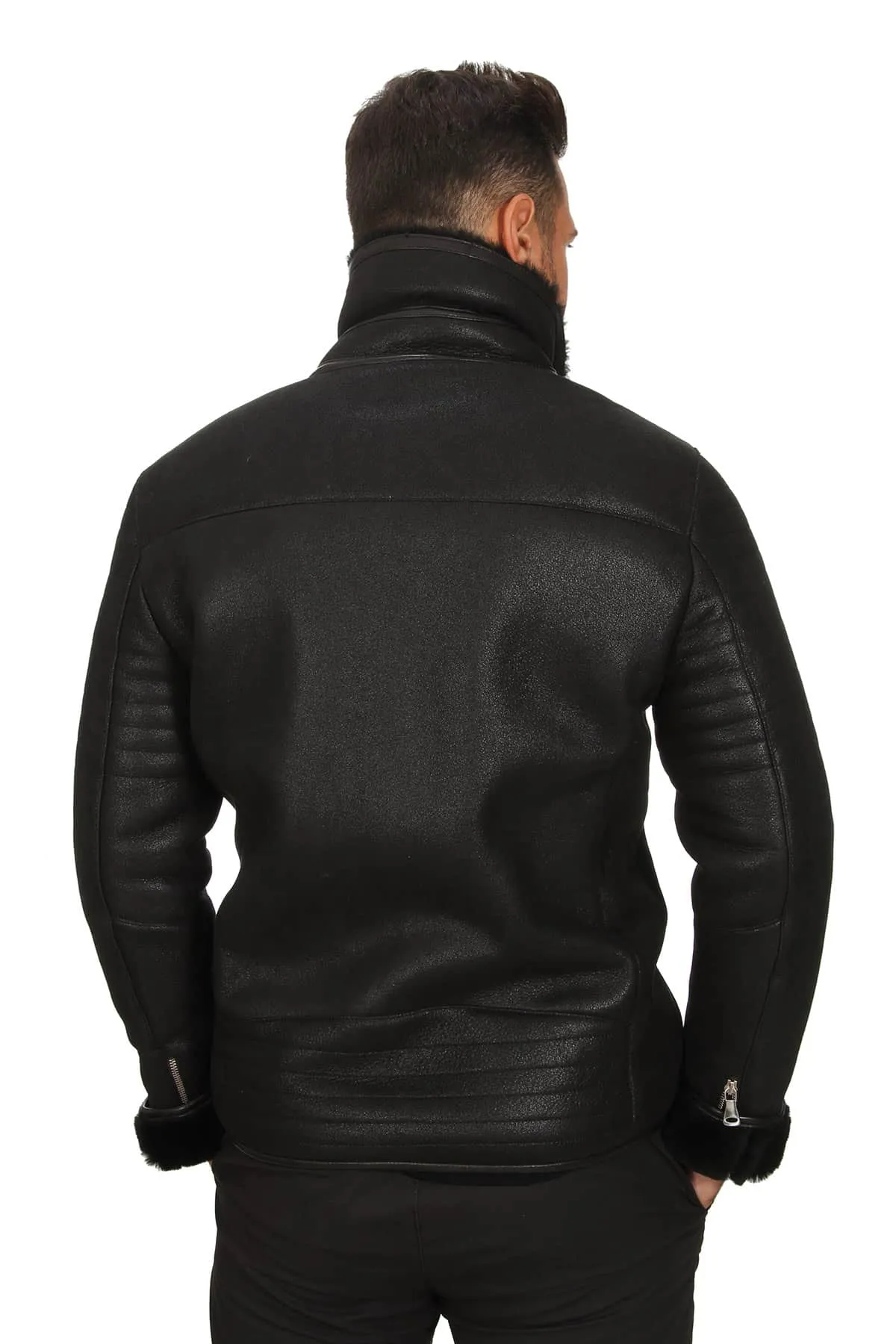Theodore Black Fur Collar Leather Jacket For Men