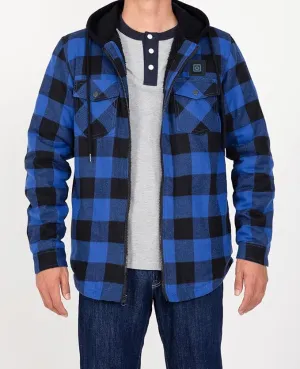 USB-C Heated Blue Flannel Jacket with Hood all Sherpa Lining