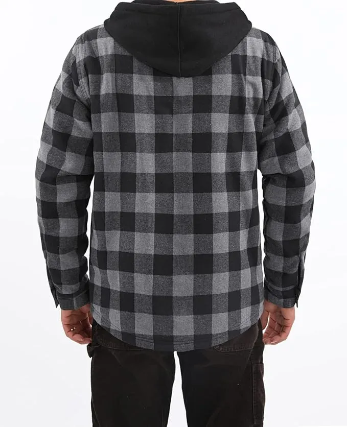 USB-C Heated Gray Flannel Jacket with Hood all Sherpa Lining