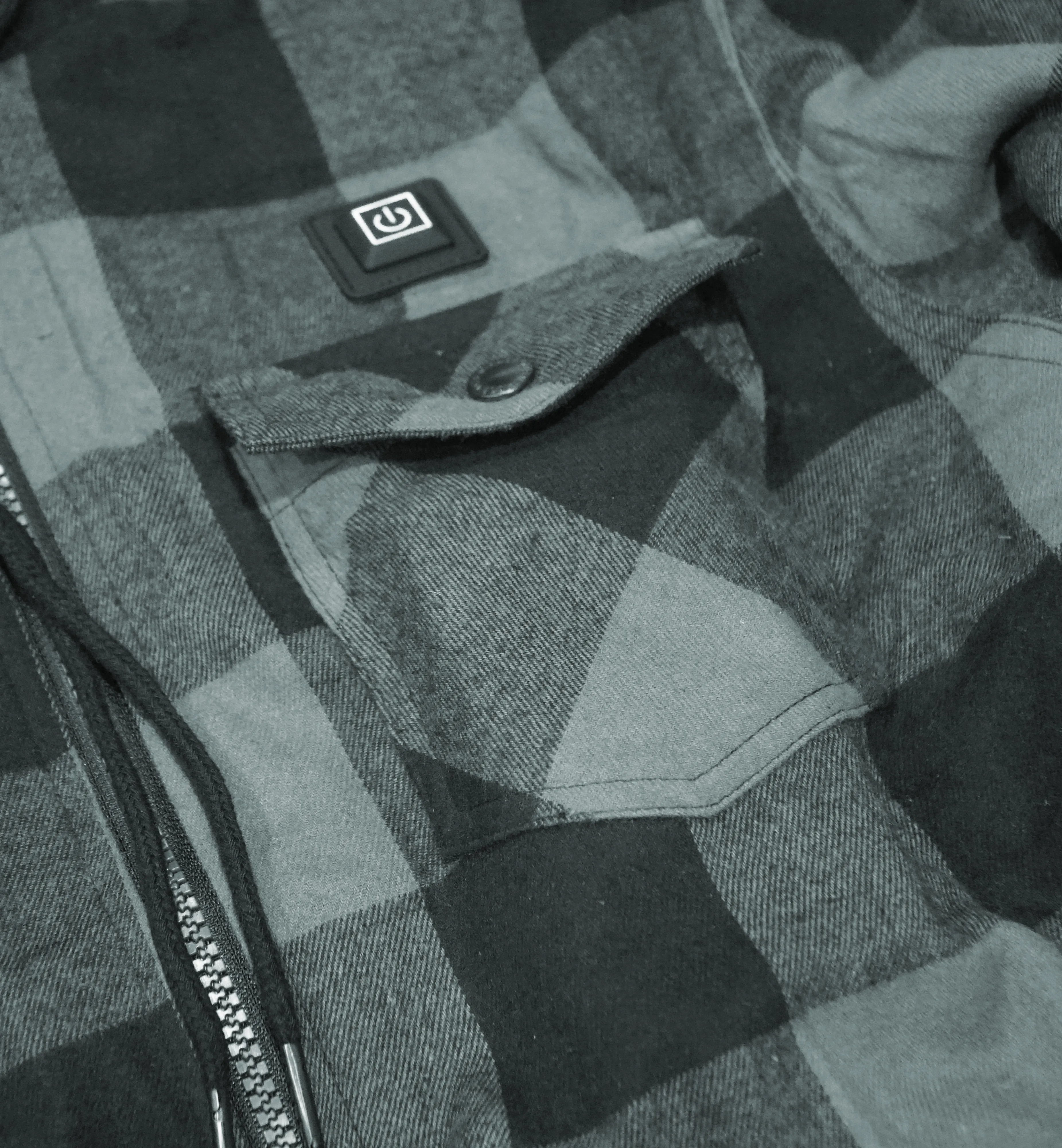 USB-C Heated Gray Flannel Jacket with Hood all Sherpa Lining