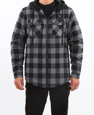 USB-C Heated Gray Flannel Jacket with Hood all Sherpa Lining