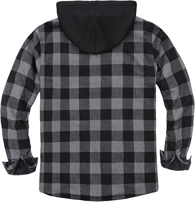 USB-C Heated Gray Flannel Jacket with Hood all Sherpa Lining