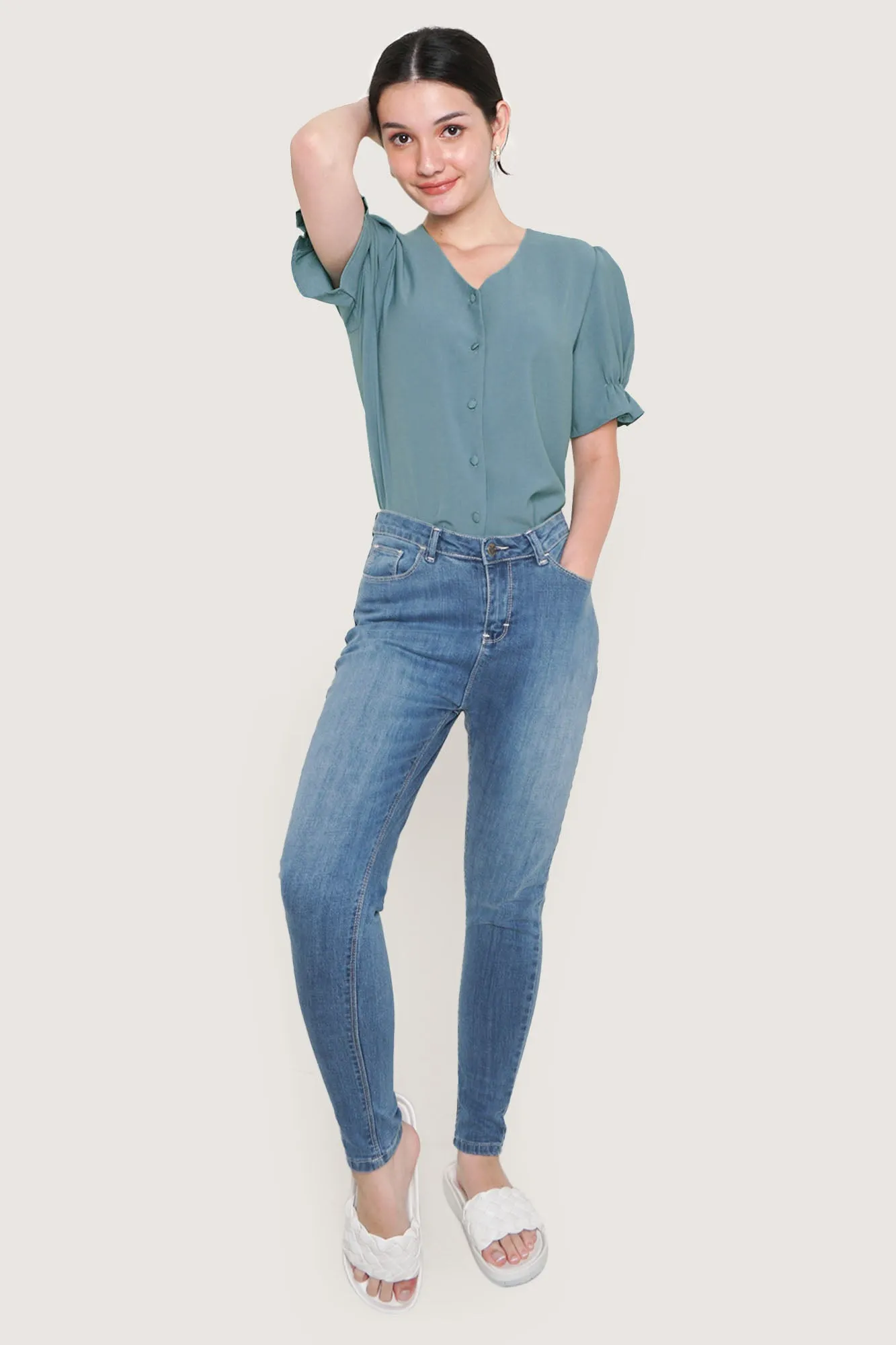 V-Neck Button Down Shirt