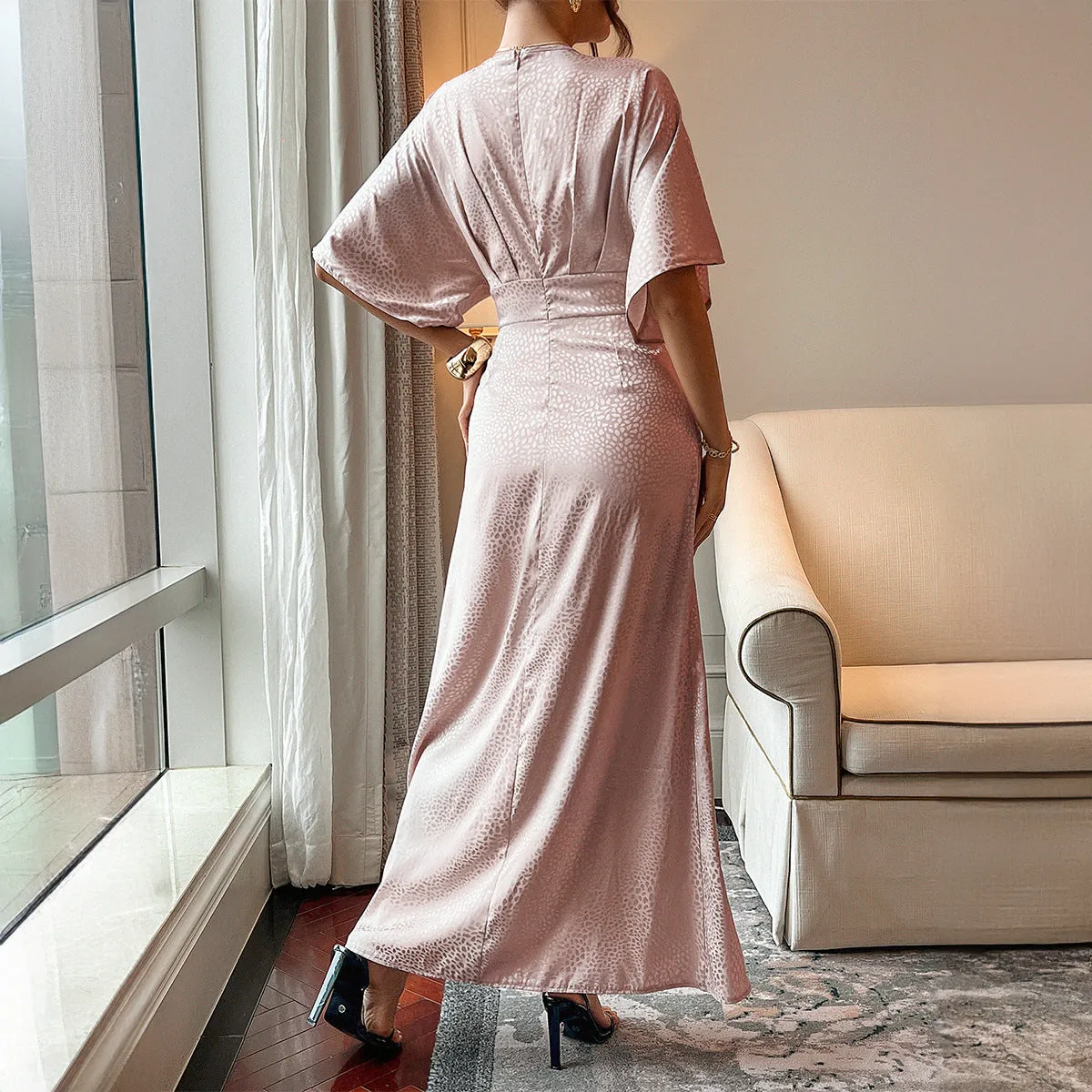 Vintage Split Short Sleeve Maxi Dresses Wholesale Womens Clothing N3824072300011