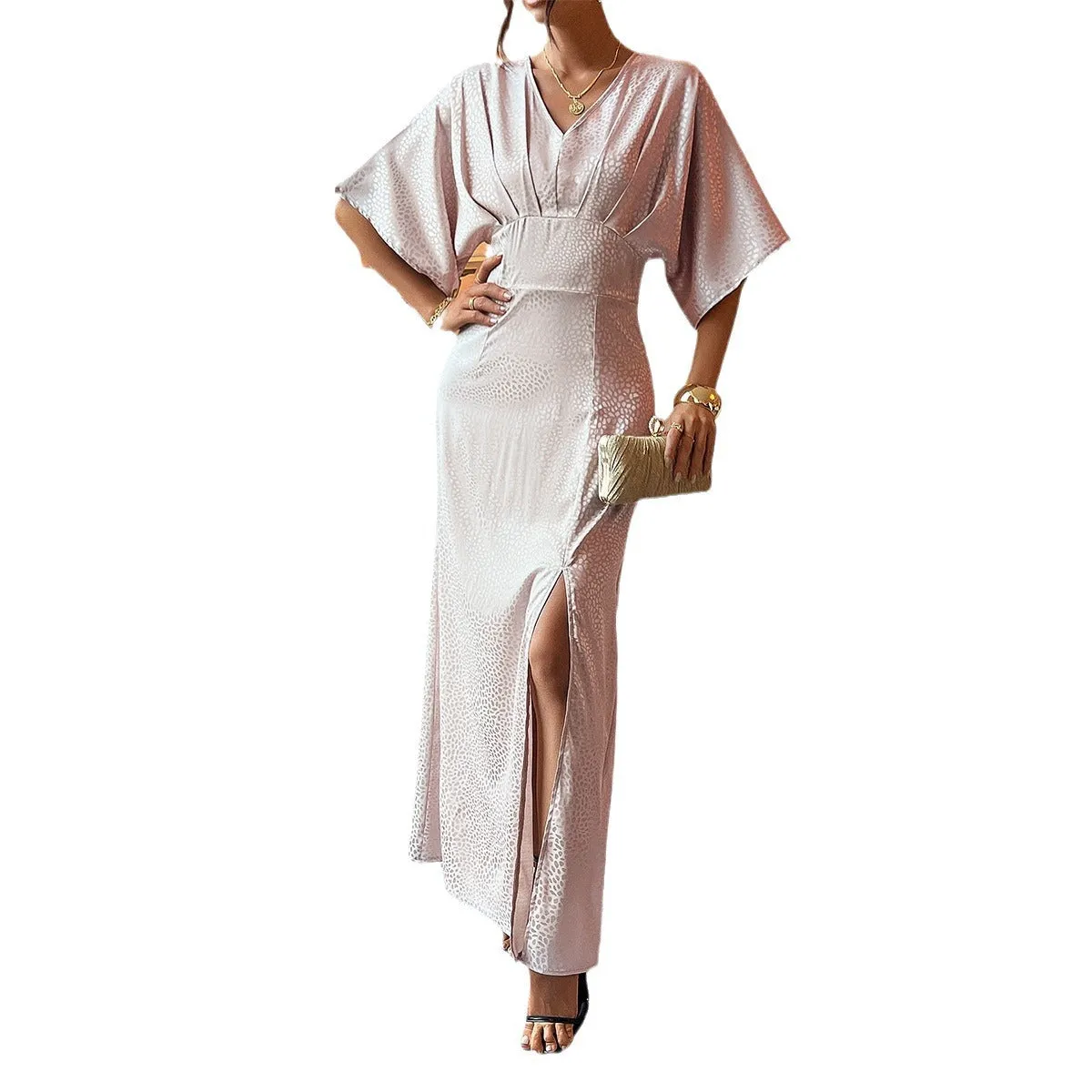 Vintage Split Short Sleeve Maxi Dresses Wholesale Womens Clothing N3824072300011