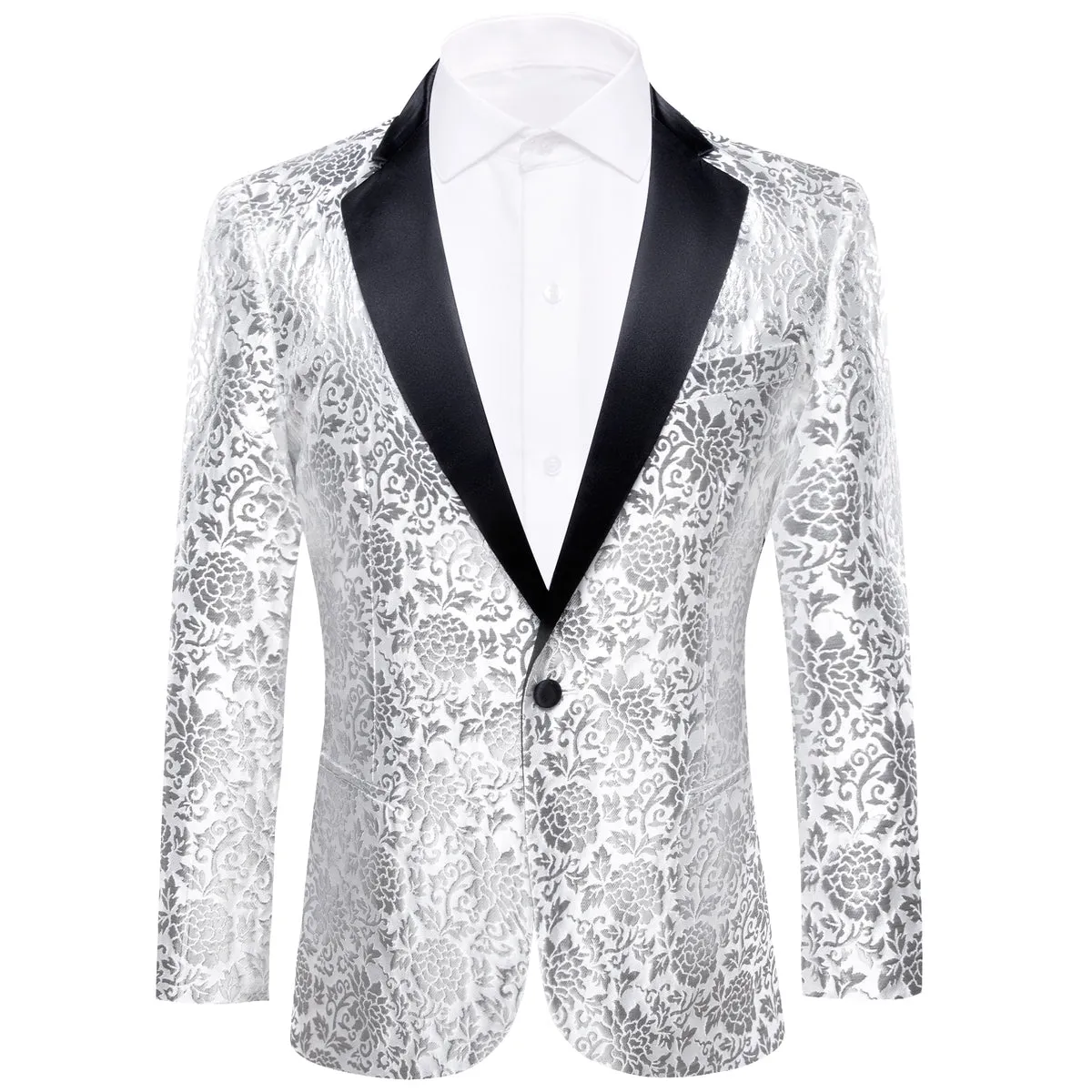 White and Silver Floral Tuxedo Jacket