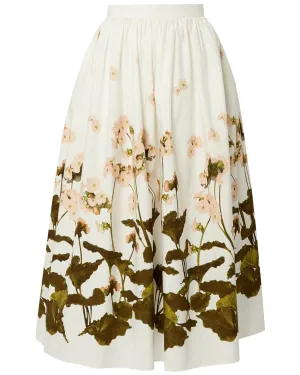 White Elena Garden Gathered Midi Skirt