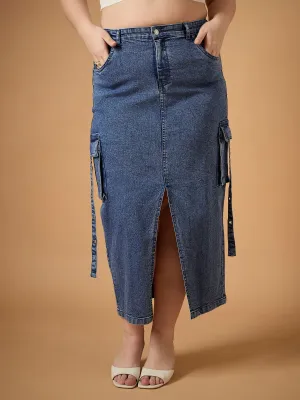 Women Blue Blast Denim Side Pocket Skirt-SFSKRT30463