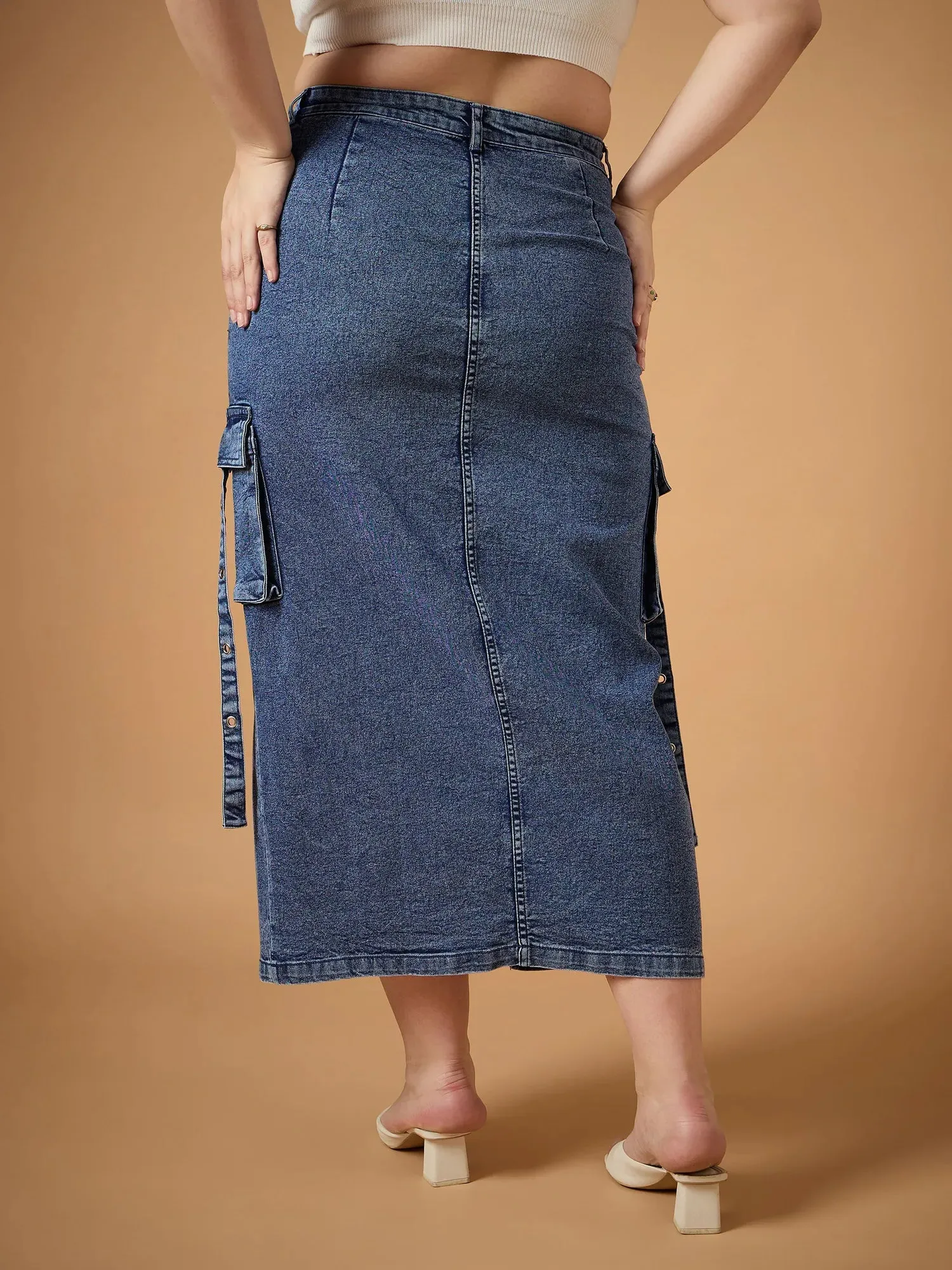 Women Blue Blast Denim Side Pocket Skirt-SFSKRT30463