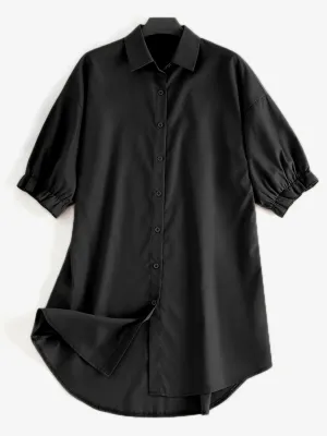 Women Daily Casual 3/4 Length Sleeve Solid Color Shirt Dresses