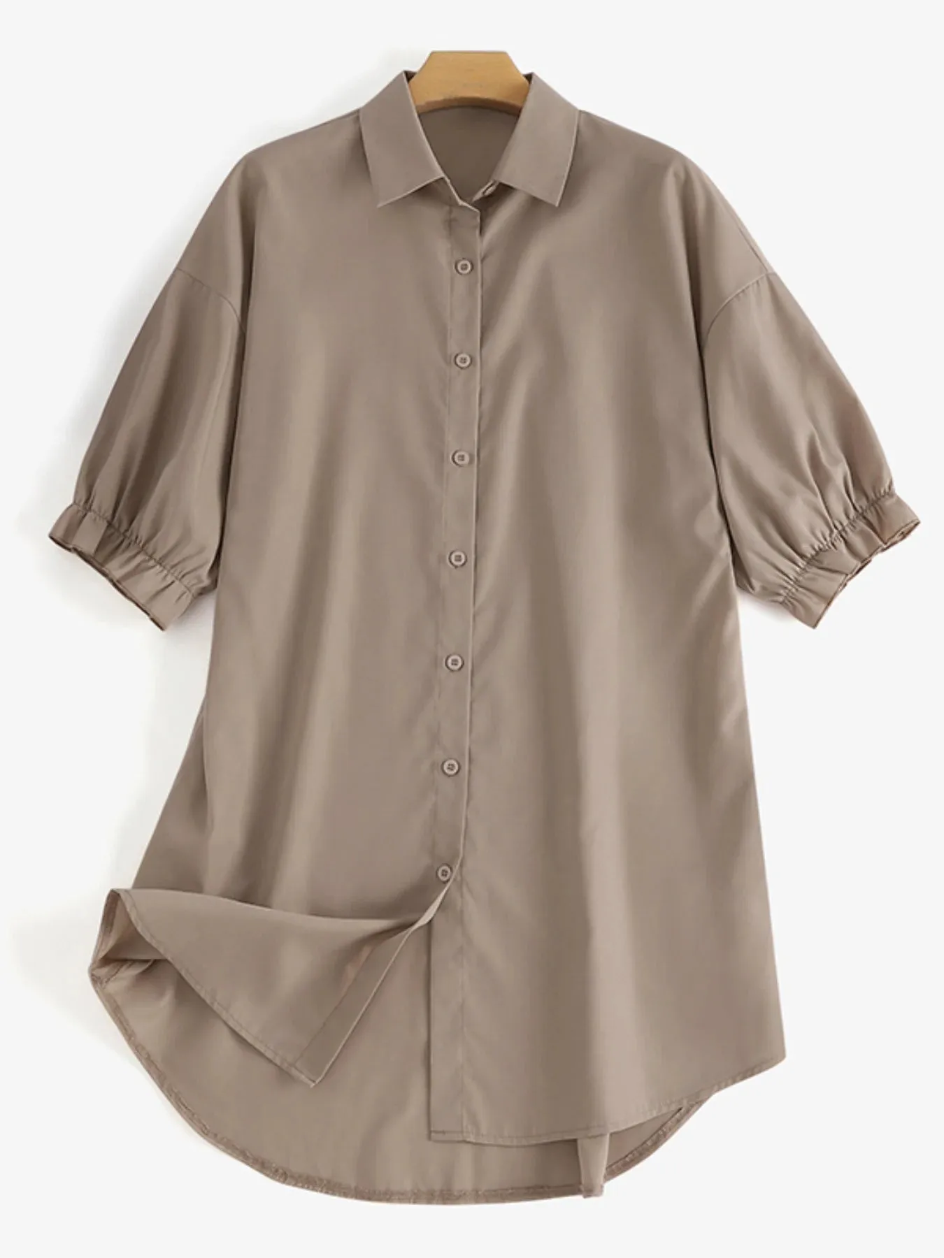 Women Daily Casual 3/4 Length Sleeve Solid Color Shirt Dresses