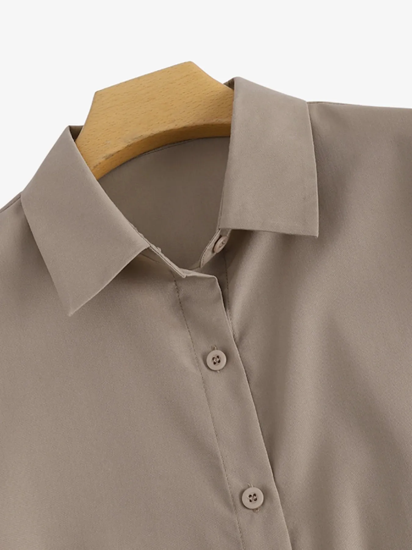Women Daily Casual 3/4 Length Sleeve Solid Color Shirt Dresses