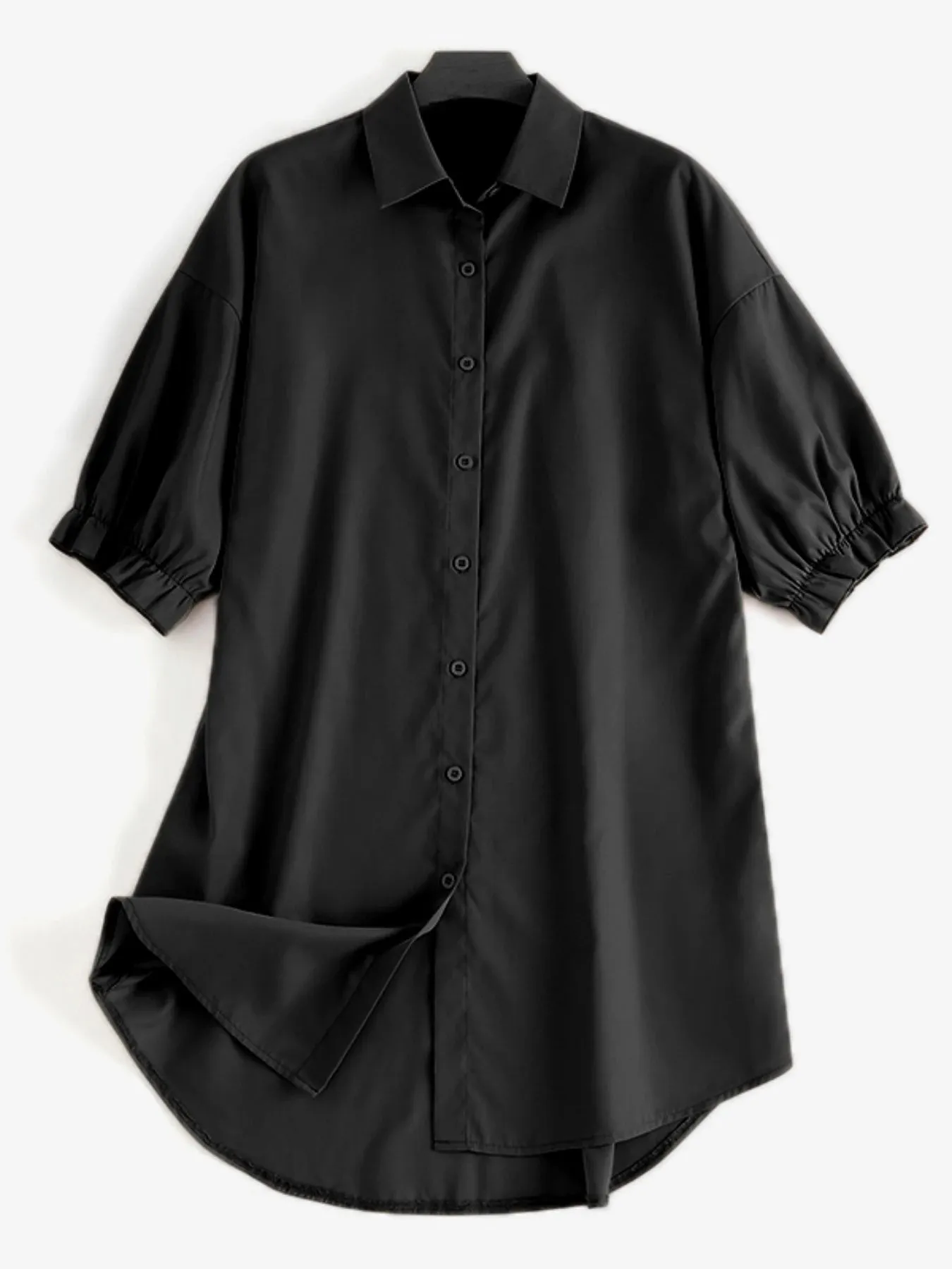 Women Daily Casual 3/4 Length Sleeve Solid Color Shirt Dresses