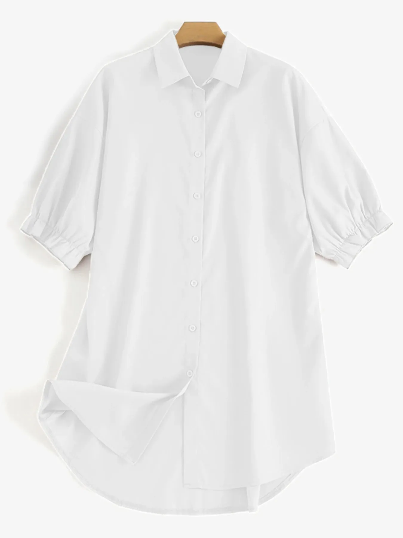 Women Daily Casual 3/4 Length Sleeve Solid Color Shirt Dresses