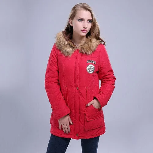 Women Jacket Warm Solid Hooded winter Coat fashion Slim Fur Collar Jackets outwear JT142