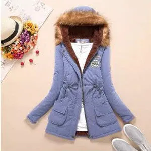 Women Jacket Warm Solid Hooded winter Coat fashion Slim Fur Collar Jackets outwear JT142