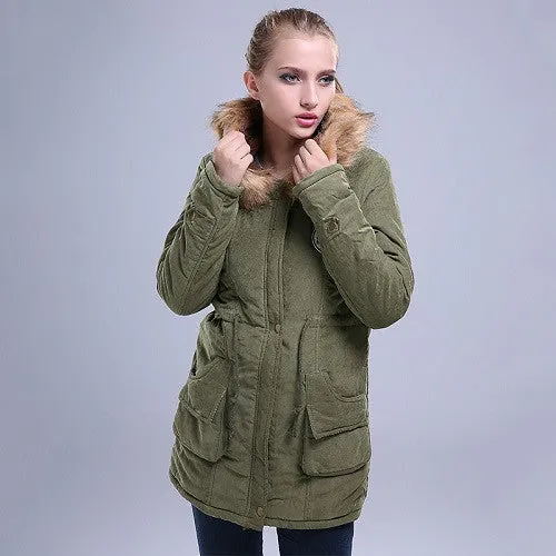 Women Jacket Warm Solid Hooded winter Coat fashion Slim Fur Collar Jackets outwear JT142