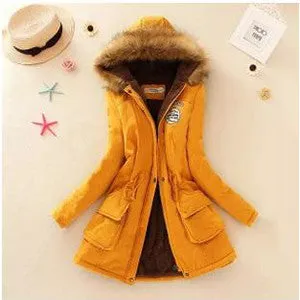 Women Jacket Warm Solid Hooded winter Coat fashion Slim Fur Collar Jackets outwear JT142
