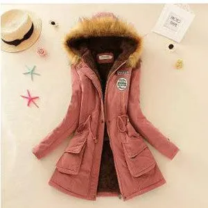 Women Jacket Warm Solid Hooded winter Coat fashion Slim Fur Collar Jackets outwear JT142