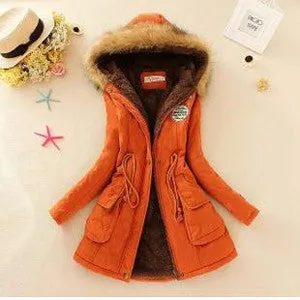 Women Jacket Warm Solid Hooded winter Coat fashion Slim Fur Collar Jackets outwear JT142
