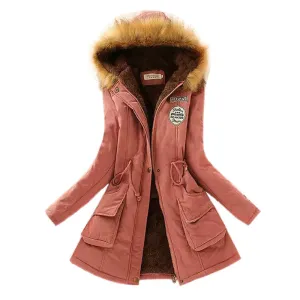 Women Jacket Warm Solid Hooded winter Coat fashion Slim Fur Collar Jackets outwear JT142