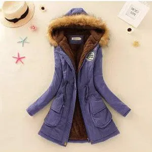 Women Jacket Warm Solid Hooded winter Coat fashion Slim Fur Collar Jackets outwear JT142