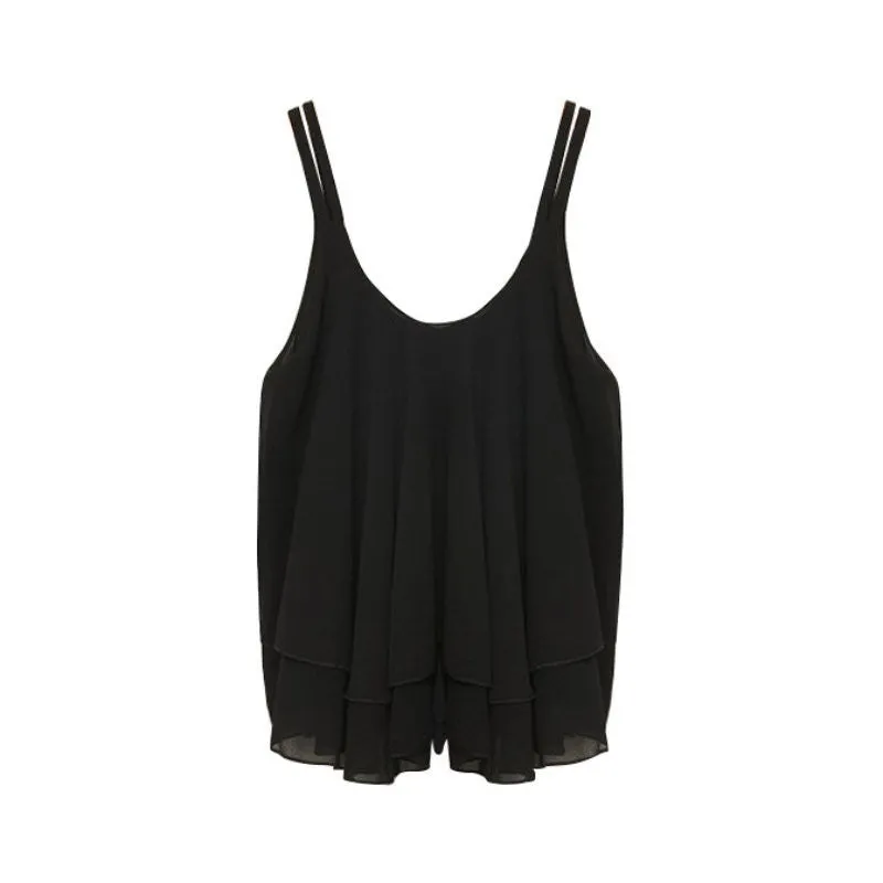 Women Tank Tops Casual Chiffon Double Layer Sleeveless Loose Solid Crop Top Plus Size S-4XL