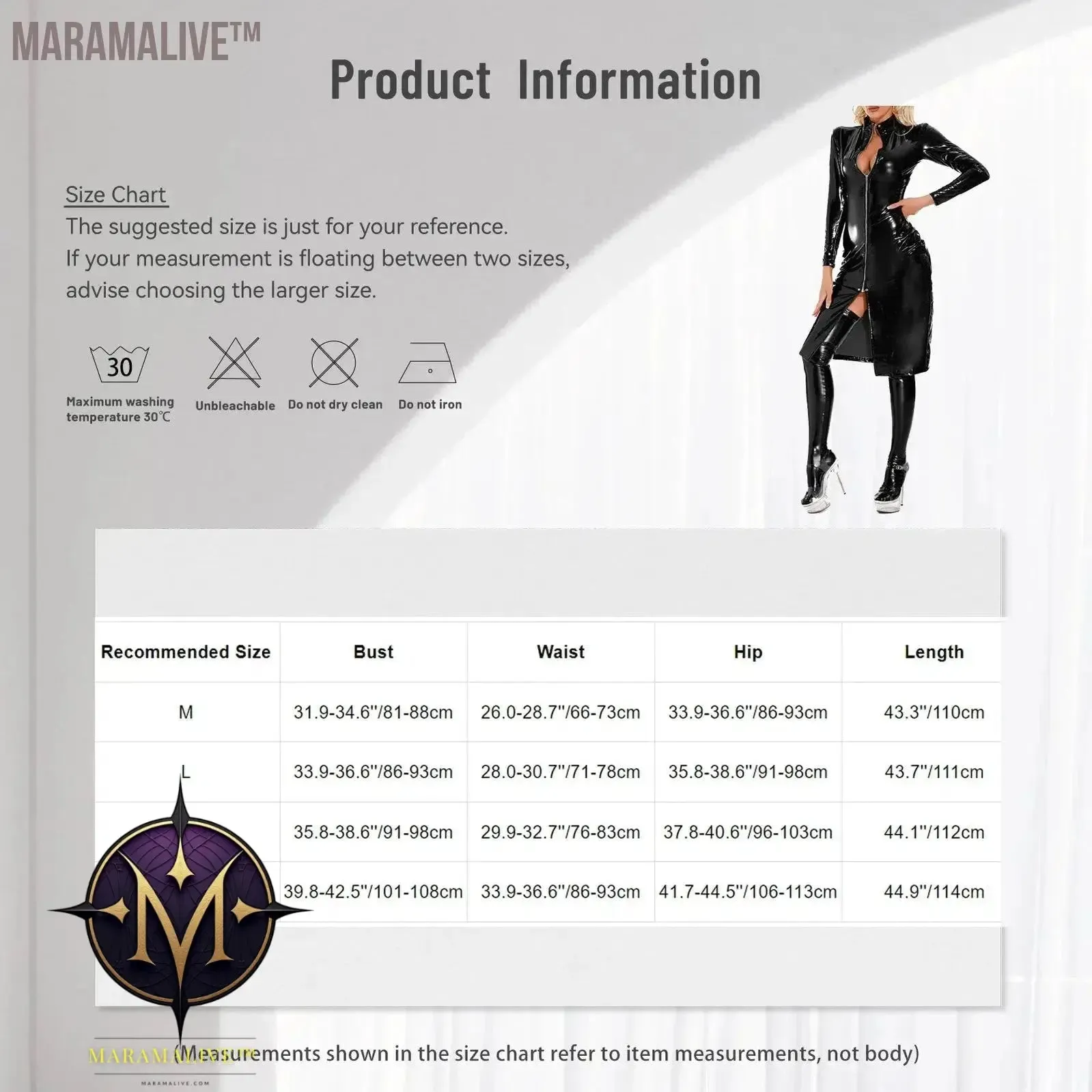 Women Zipper Patent Leather Bodycon Dress Punk Knee Length Stand Collar Long Sleeve Dresses for Nightclub Rave Dance Performance