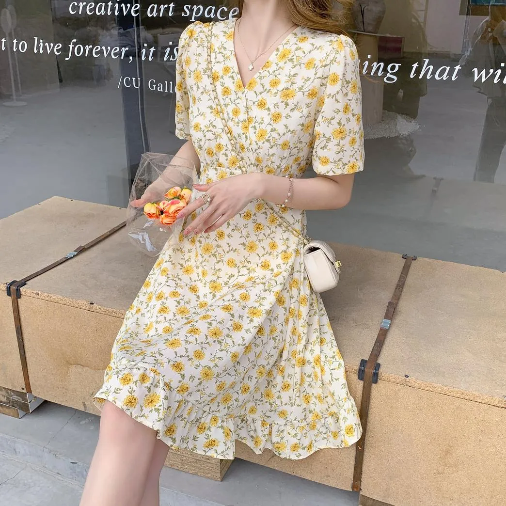 Women’s Chiffon Sundress with Wrap Neckline and Beautiful Floral Print