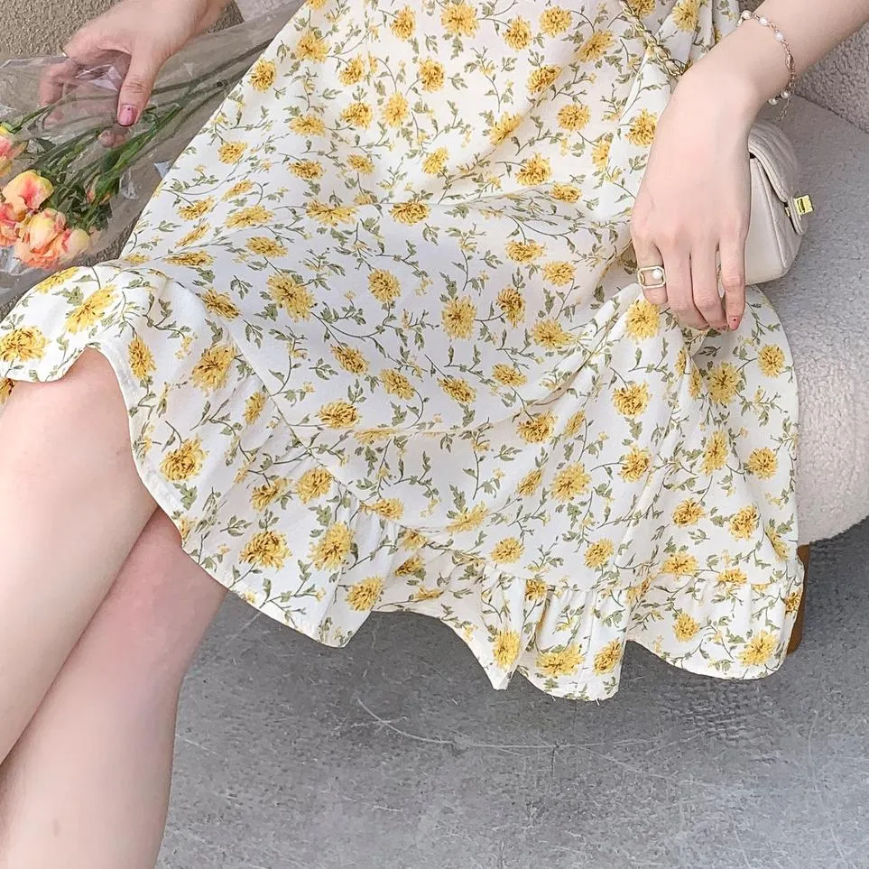 Women’s Chiffon Sundress with Wrap Neckline and Beautiful Floral Print