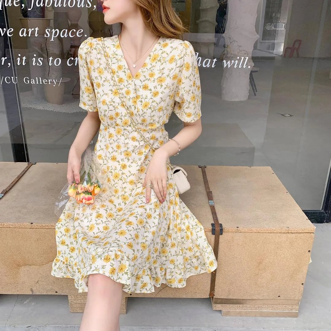 Women’s Chiffon Sundress with Wrap Neckline and Beautiful Floral Print