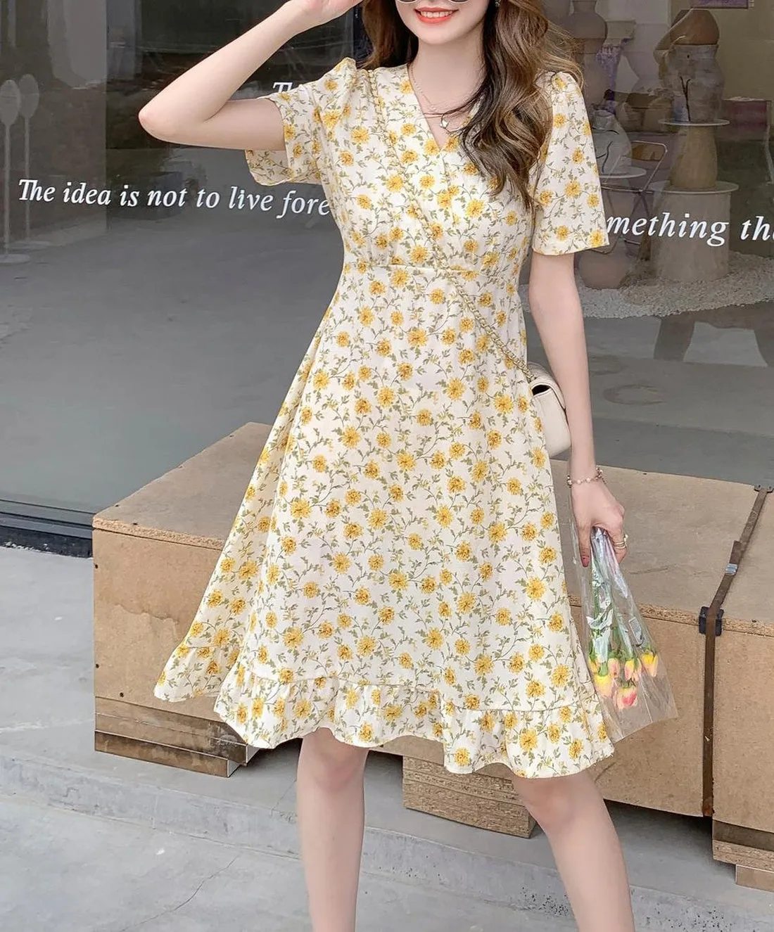 Women’s Chiffon Sundress with Wrap Neckline and Beautiful Floral Print