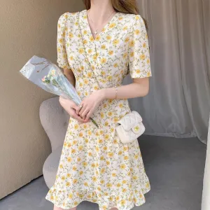 Women’s Chiffon Sundress with Wrap Neckline and Beautiful Floral Print