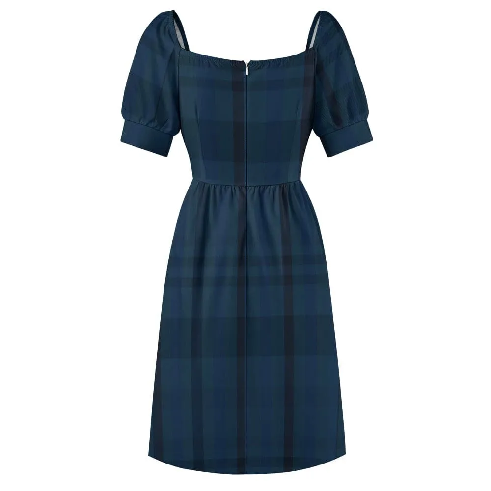 Women's Gothic Blue Plaid Sweetheart Dress