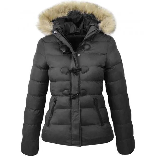 Women's Parkas Winter Jacket Warm Casual Fur Collar Horn Buckle Jackets