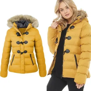 Women's Parkas Winter Jacket Warm Casual Fur Collar Horn Buckle Jackets