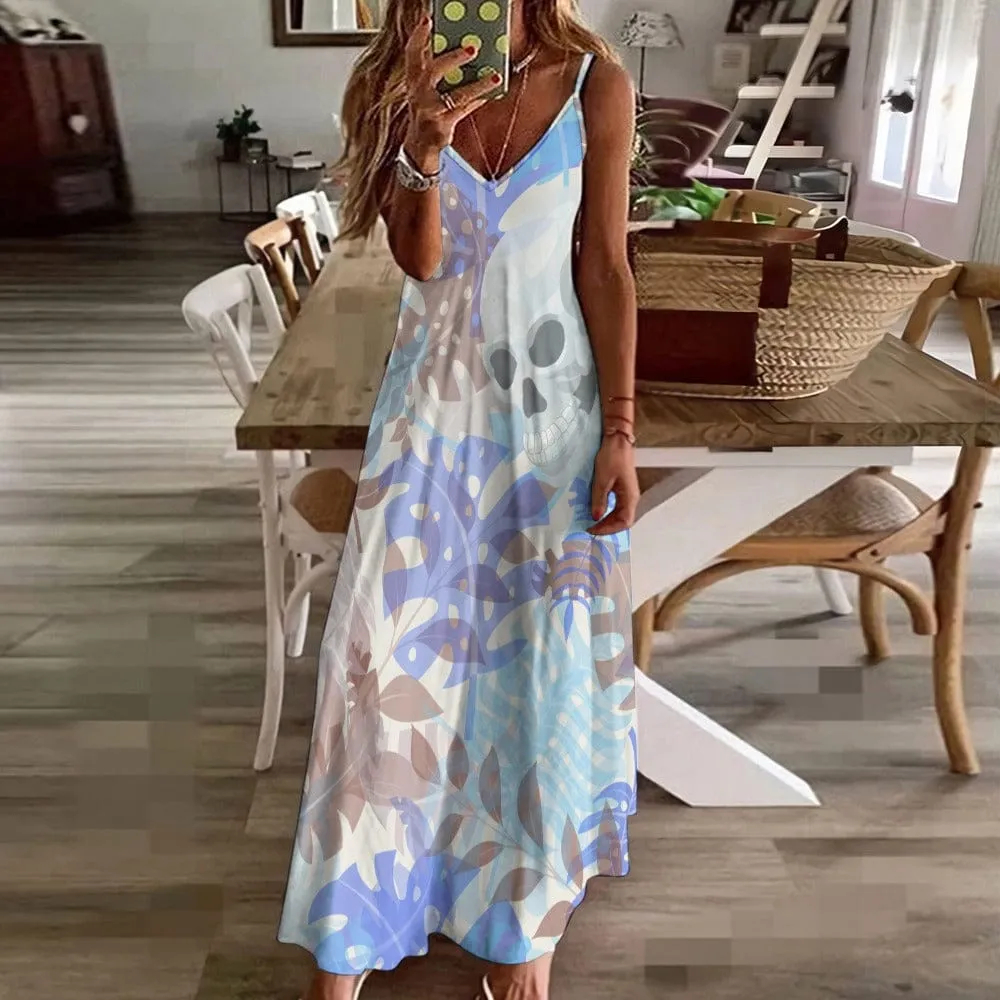 Women's Skull Leaves Sling Ankle Long Dress