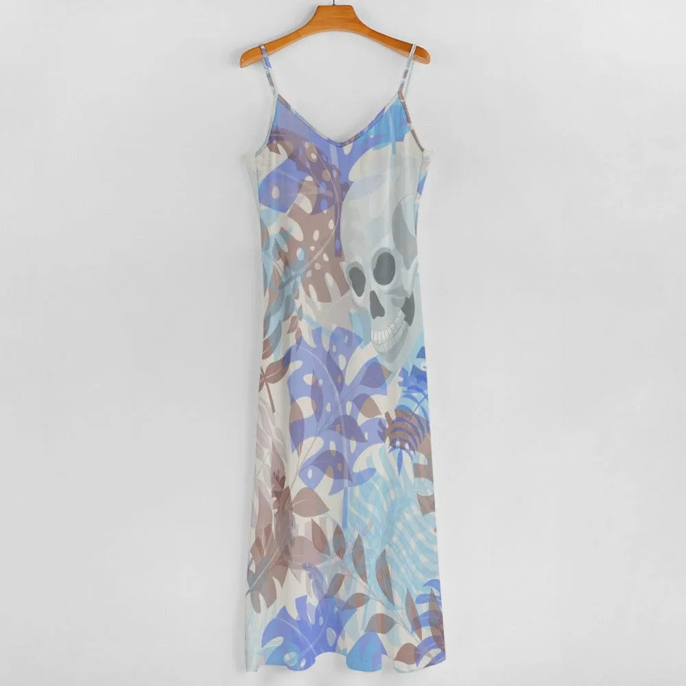 Women's Skull Leaves Sling Ankle Long Dress