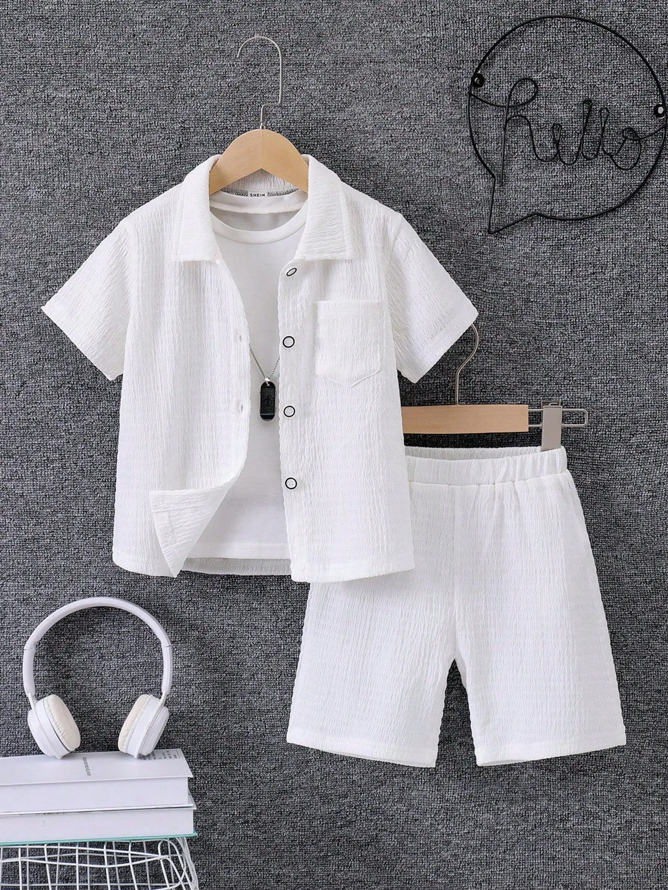 Woven button down shirts| Boy Plain Button Down Shirt & Shorts Set
