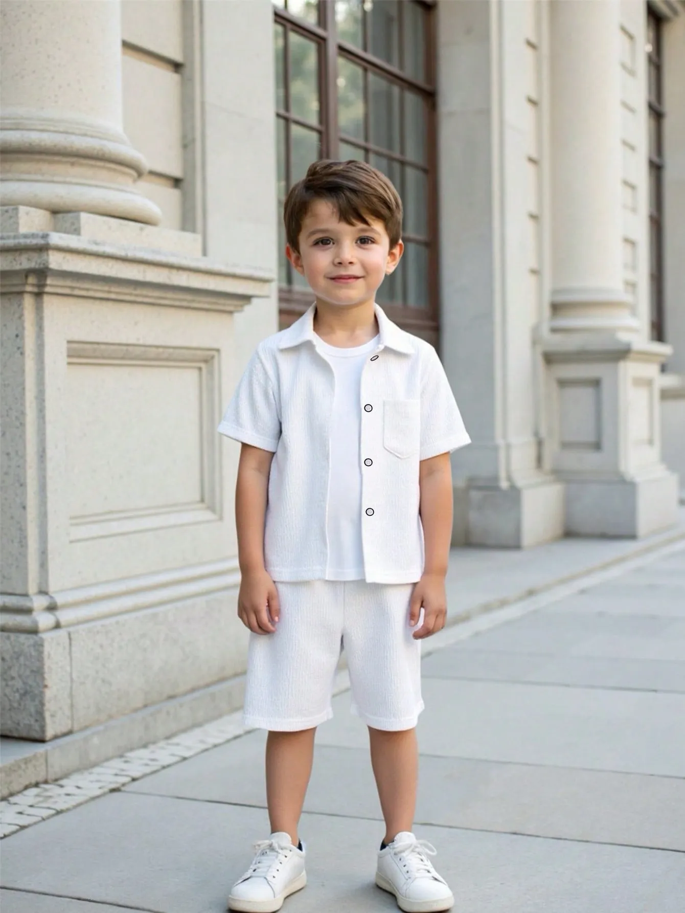 Woven button down shirts| Boy Plain Button Down Shirt & Shorts Set