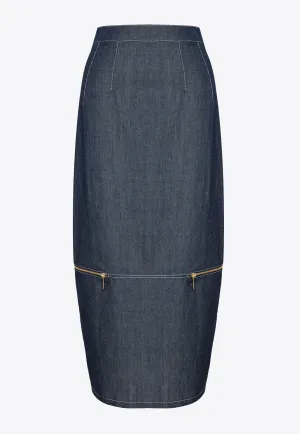 Zipped Midi Denim Skirt