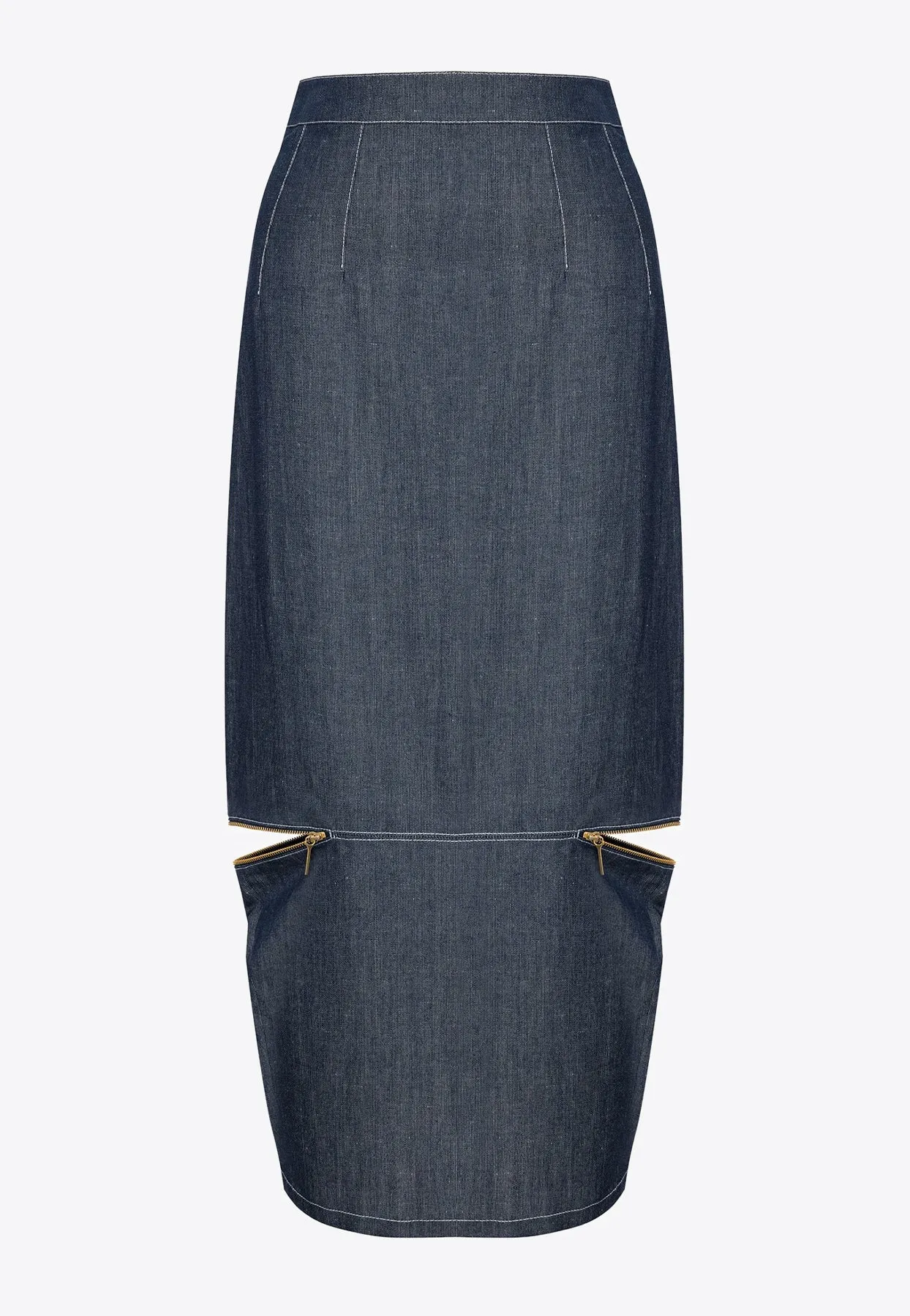 Zipped Midi Denim Skirt